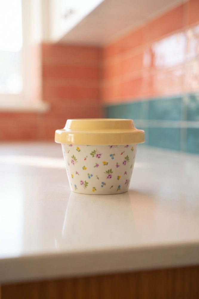 Silk Petal Porselen Kapaklı Kavanoz Sarı - 160 ml - 1