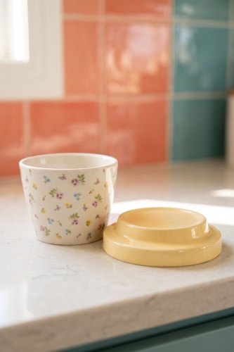 Silk Petal Porselen Kapaklı Kavanoz Sarı - 160 ml - 2