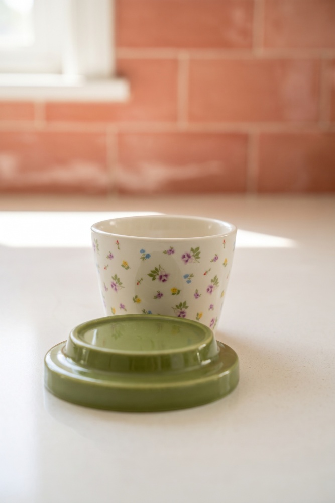 Silk Petal Porselen Kapaklı Kavanoz Yeşil - 160 ml - 2