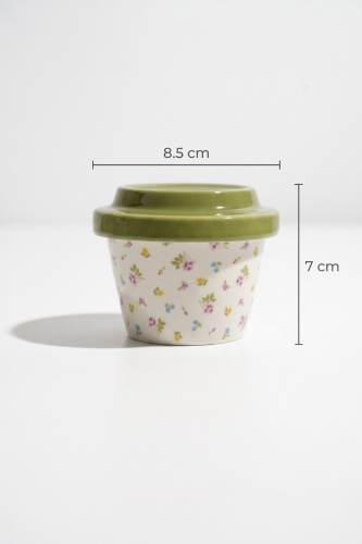 Silk Petal Porselen Kapaklı Kavanoz Yeşil - 160 ml - 3