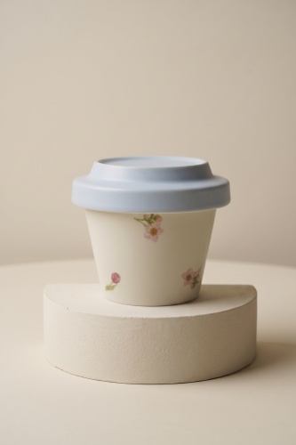 Silk Petal Porselen Kapaklı Kupa Mavi - 230 ml - 3