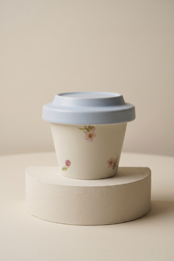 Silk Petal Porselen Kapaklı Kupa Mavi - 230 ml - 3
