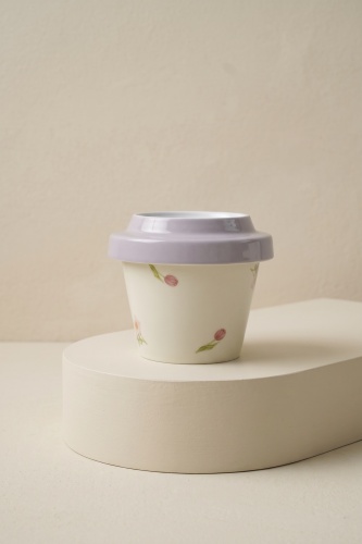 Silk Petal Porselen Kapaklı Kupa Mor - 230 ml - 3
