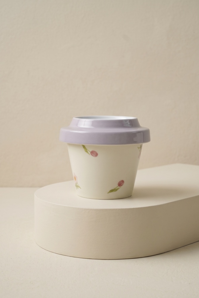 Silk Petal Porselen Kapaklı Kupa Mor - 230 ml - 3