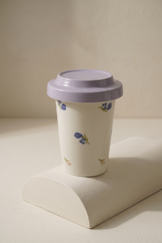 Silk Petal Porselen Kapaklı Kupa Mor - 370 ml - 3