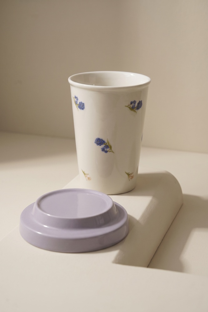 Silk Petal Porselen Kapaklı Kupa Mor - 370 ml - 4