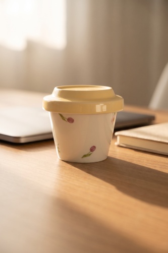 Silk Petal Porselen Kapaklı Kupa Sarı - 230 ml - 2