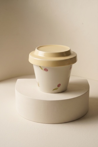 Silk Petal Porselen Kapaklı Kupa Sarı - 230 ml - 3