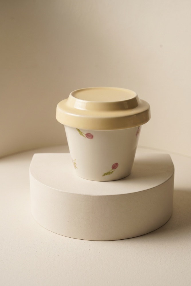 Silk Petal Porselen Kapaklı Kupa Sarı - 230 ml - 3