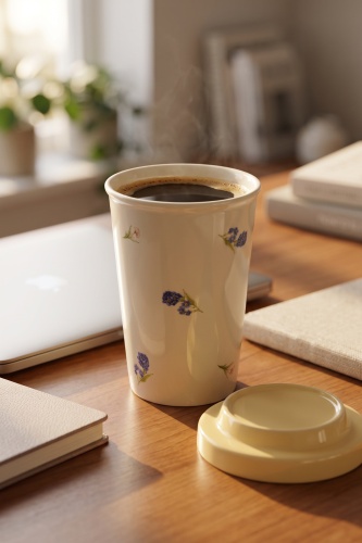 Silk Petal Porselen Kapaklı Kupa Sarı - 370 ml - ACAR