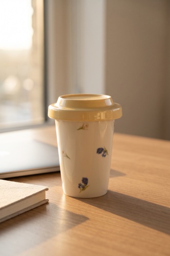 Silk Petal Porselen Kapaklı Kupa Sarı - 370 ml - 2