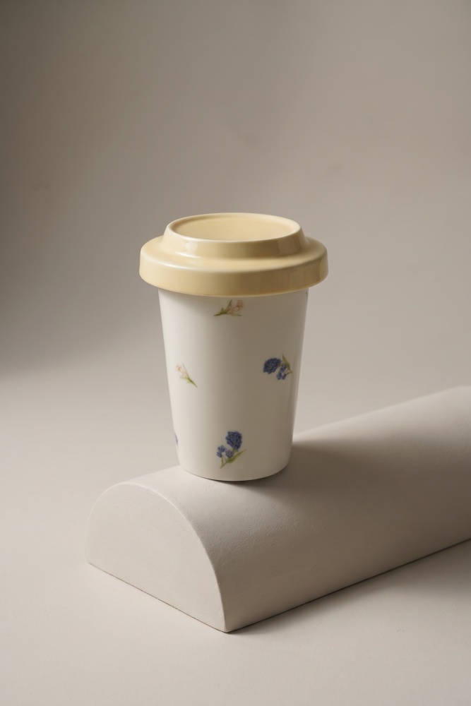 Silk Petal Porselen Kapaklı Kupa Sarı - 370 ml - 3