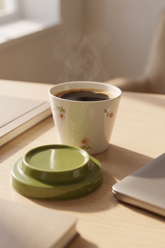 Silk Petal Porselen Kapaklı Kupa Yeşil - 230 ml - ACAR
