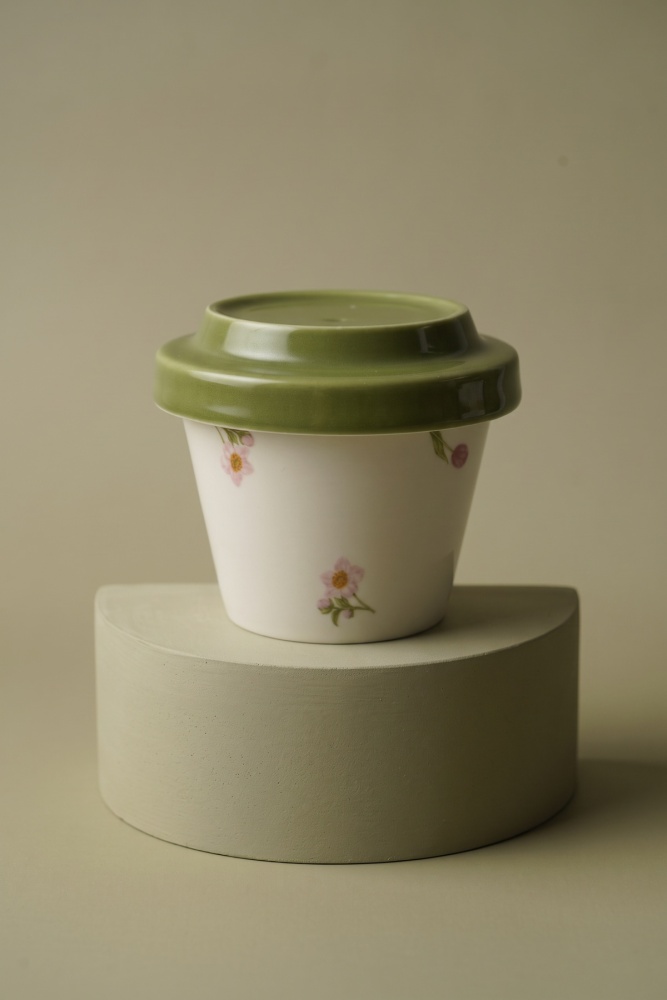 Silk Petal Porselen Kapaklı Kupa Yeşil - 230 ml - 3