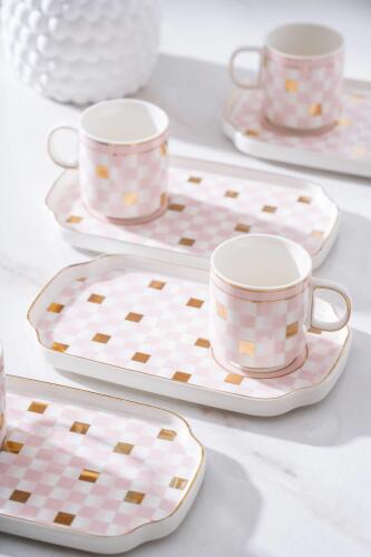 Skye 6 Kişilik Pembe Kahve Fincanı Takımı - 90 ml - Acar