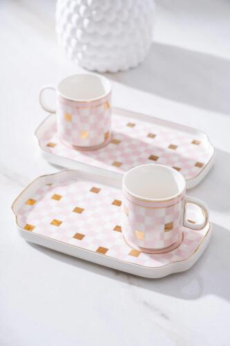 Skye Duo 2 Kişilik Kahve Fincanı Takımı - Pembe - Acar