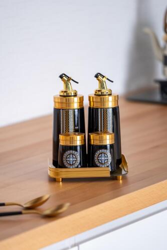 Sonia Suri 5 Parça Cam Tepsili Yağlık / Sirkelik Seti - Acar