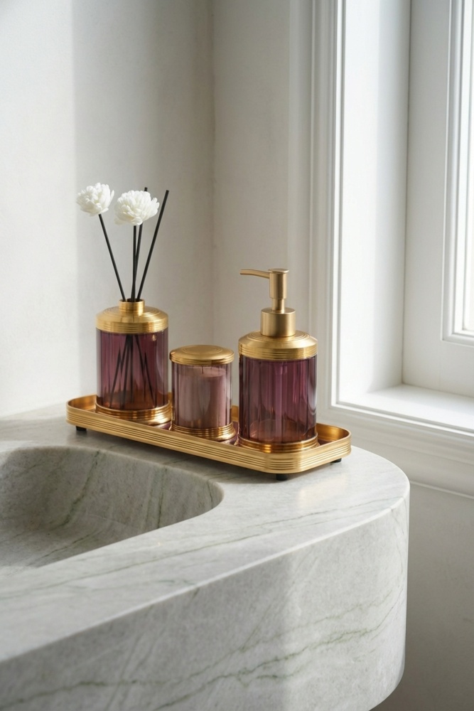 Spiffy Tepsili Sıvı Sabunluk, Çubuklu Oda Kokusu & Mum Seti - 1