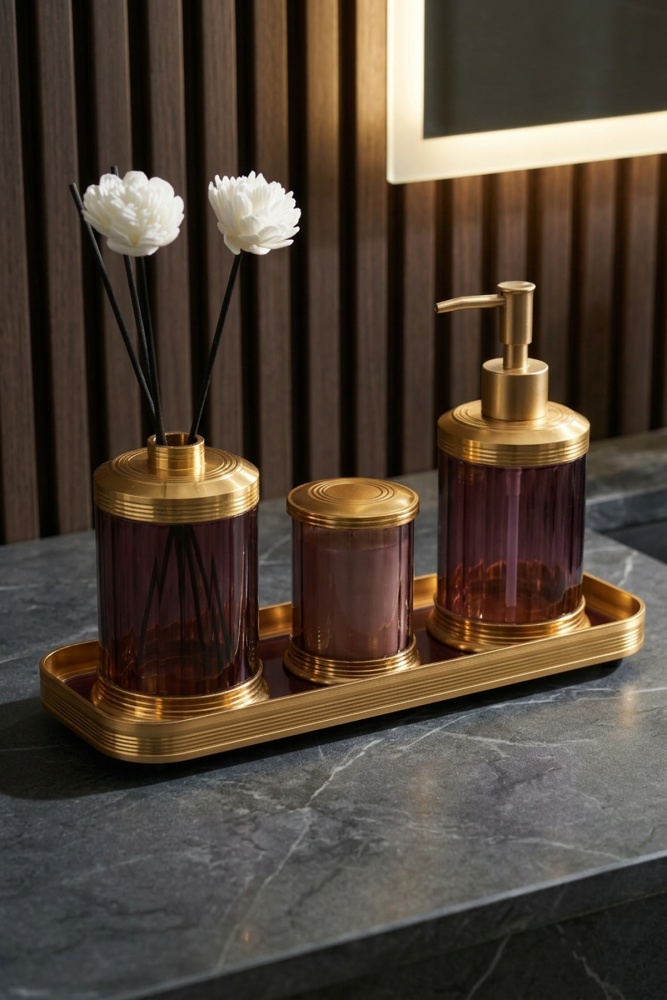 Spiffy Tepsili Sıvı Sabunluk, Çubuklu Oda Kokusu & Mum Seti - 2