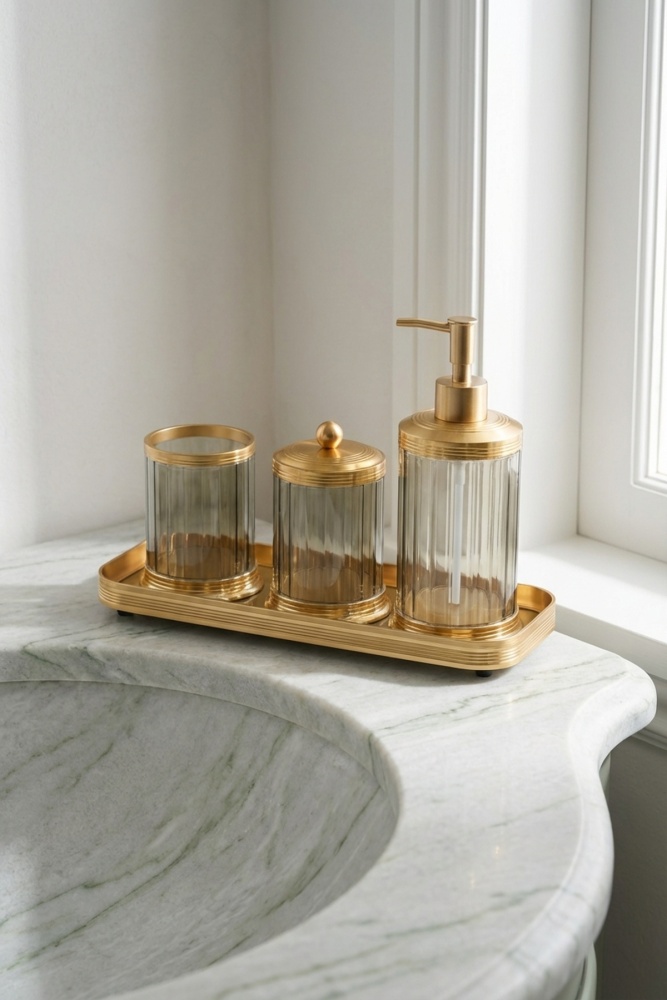 Spiffy Tepsili Sıvı Sabunluk & Pamukluk Banyo Seti - 1