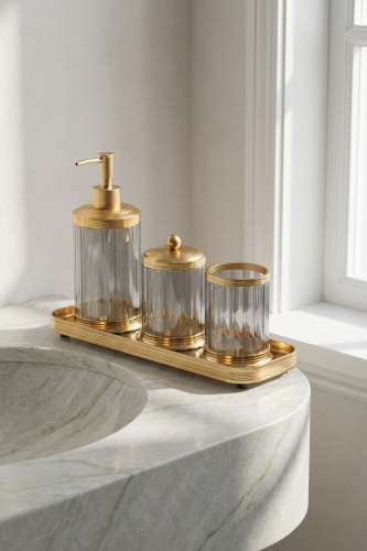 Spiffy Tepsili Sıvı Sabunluk & Pamukluk Banyo Seti - 1