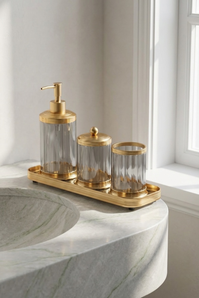 Spiffy Tepsili Sıvı Sabunluk & Pamukluk Banyo Seti - 1