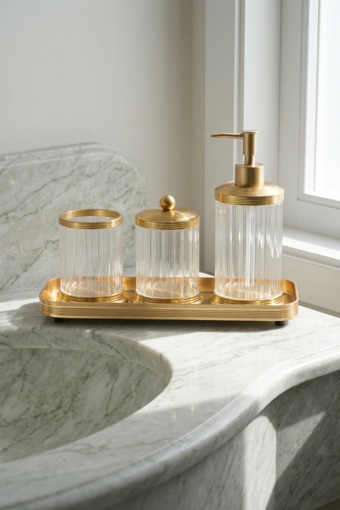 Spiffy Tepsili Sıvı Sabunluk & Pamukluk Banyo Seti - 1