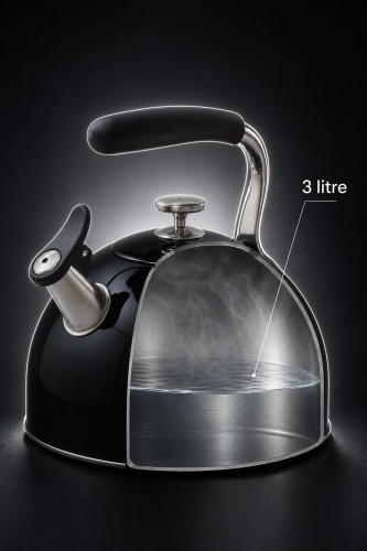 SteamCall Paslanmaz Çelik Düdüklü Su Isıtıcısı Siyah - 3 L - 3