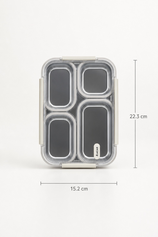 Steelock Paslanmaz Çelik Dört Bölmeli Yemek Kabı - 22 cm - 4