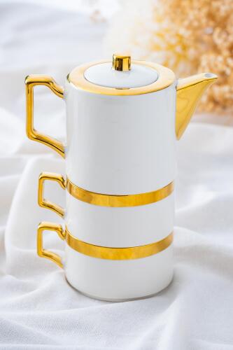 Stella Porselen 2 Kişilik Demlik Fincan Seti - Beyaz - Acar