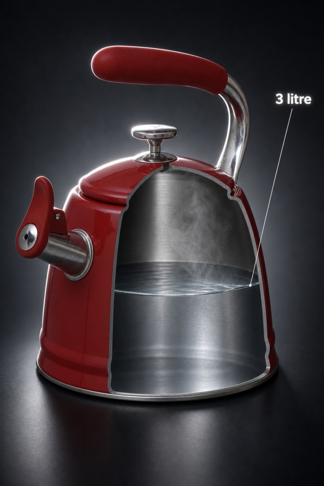 TeaTime Paslanmaz Çelik Düdüklü Su Isıtıcısı Kırmızı - 3 L - 3