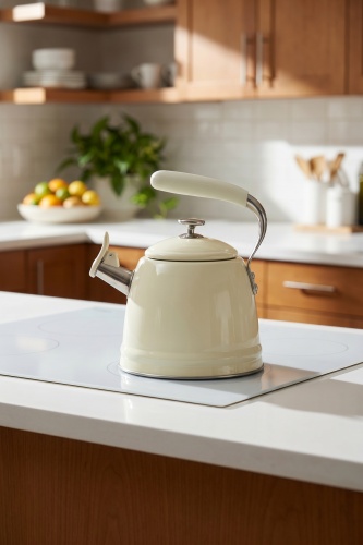 TeaTime Paslanmaz Çelik Düdüklü Su Isıtıcısı Krem - 3 L - 1