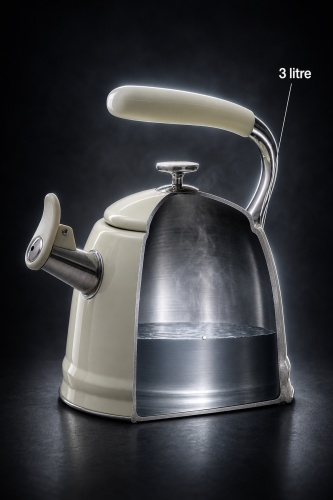 TeaTime Paslanmaz Çelik Düdüklü Su Isıtıcısı Krem - 3 L - 3