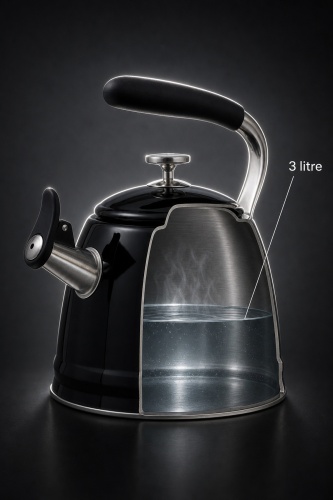TeaTime Paslanmaz Çelik Düdüklü Su Isıtıcısı Siyah - 3 L - 3