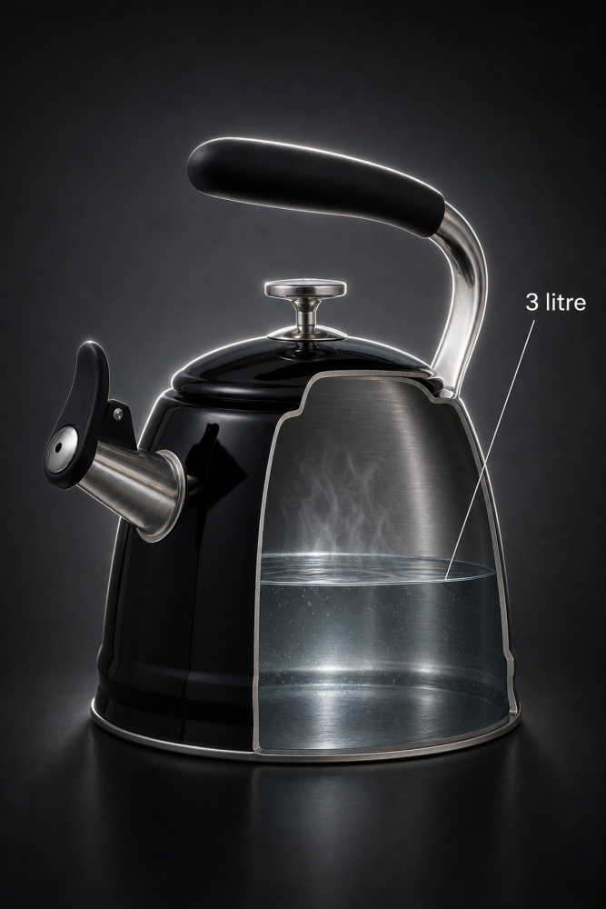 TeaTime Paslanmaz Çelik Düdüklü Su Isıtıcısı Siyah - 3 L - 3