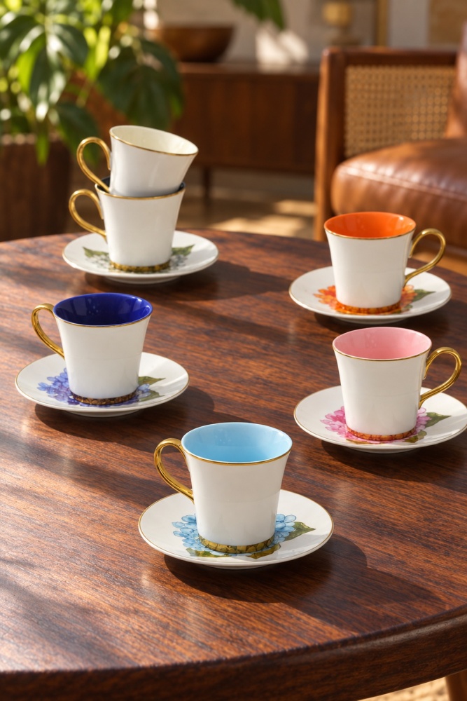 Thea 6 Kişilik Porselen Kahve Fincan Takımı - 90 ml - 2