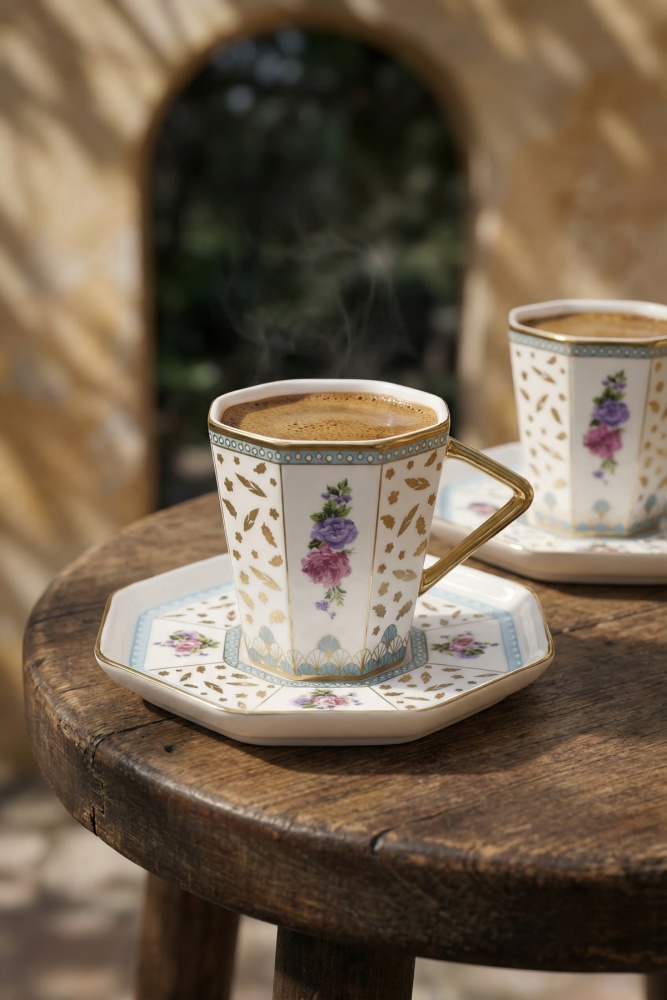 Valeria 6 Kişilik Porselen Kahve Fincan Takımı - 90 ml - 2