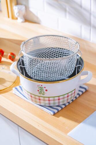 Vera İndüksiyon Uyumlu Emaye Kızartma Tenceresi - 22 cm - 2