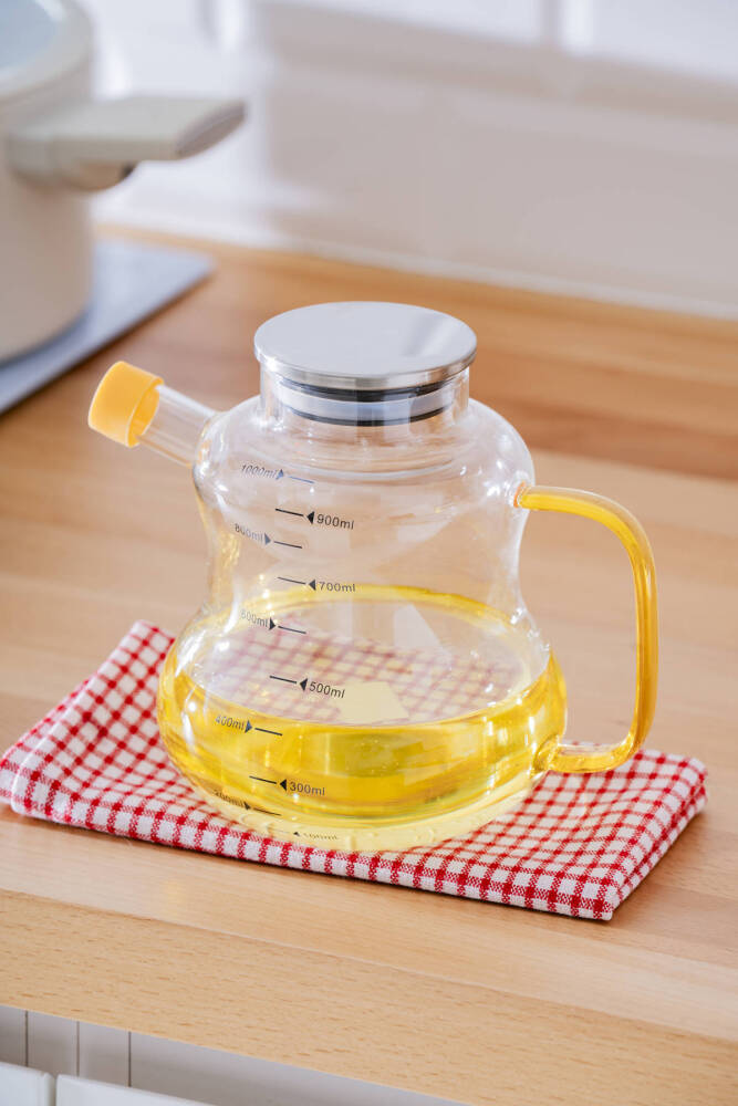 Vera Metal Kapaklı Basık Cam Yağdanlık - 1000 ml - 1