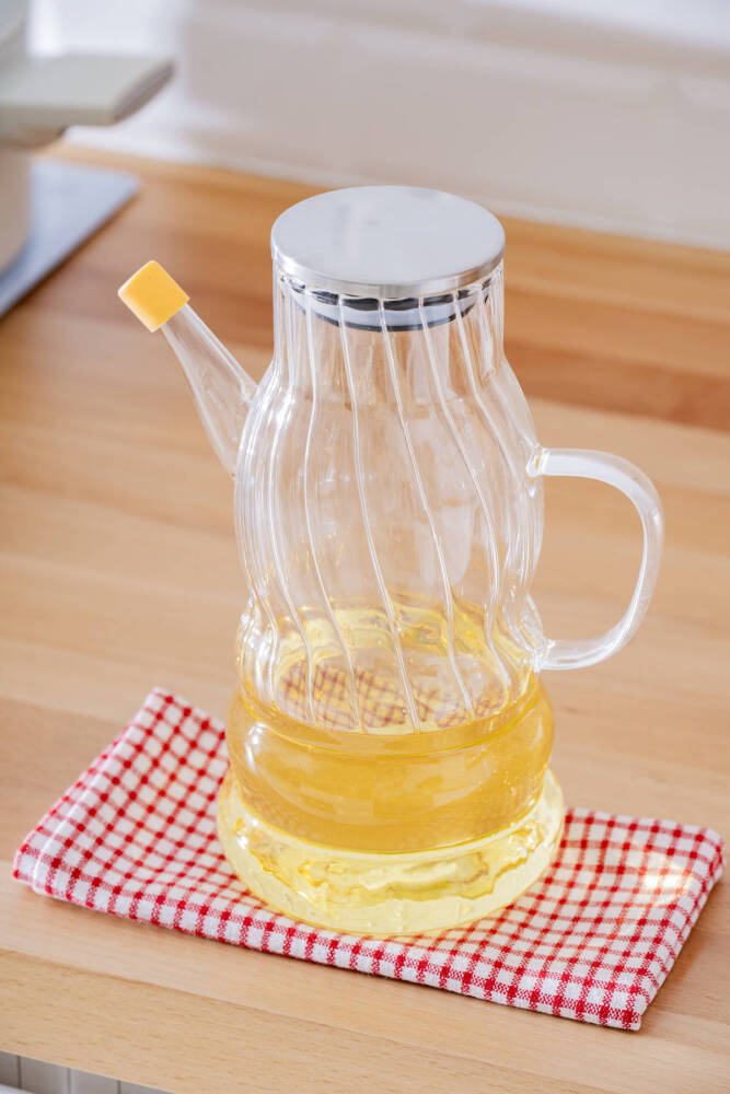 Vera Metal Kapaklı Çizgili Cam Yağdanlık - 1000 ml - 1