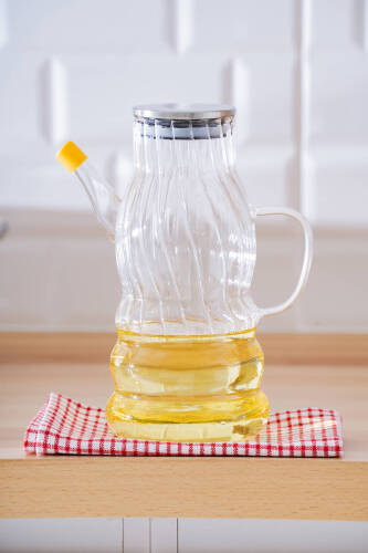 Vera Metal Kapaklı Çizgili Cam Yağdanlık - 1000 ml - 2