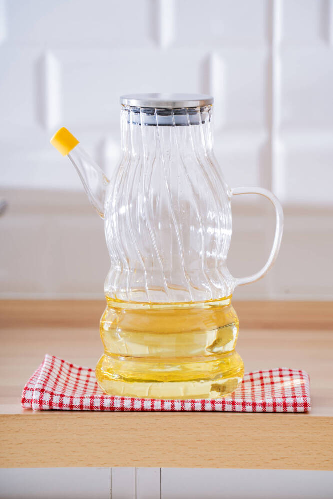 Vera Metal Kapaklı Çizgili Cam Yağdanlık - 1000 ml - 2