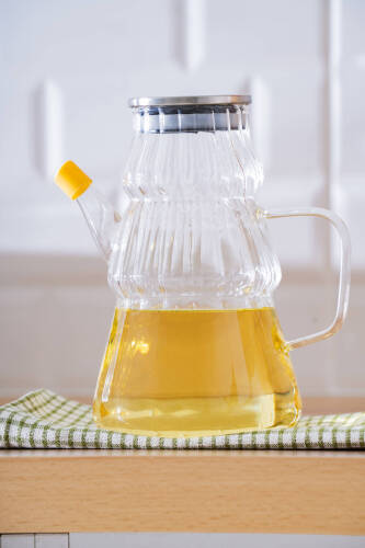 Vera Metal Kapaklı Yivli Cam Yağdanlık - 1000 ml - 1