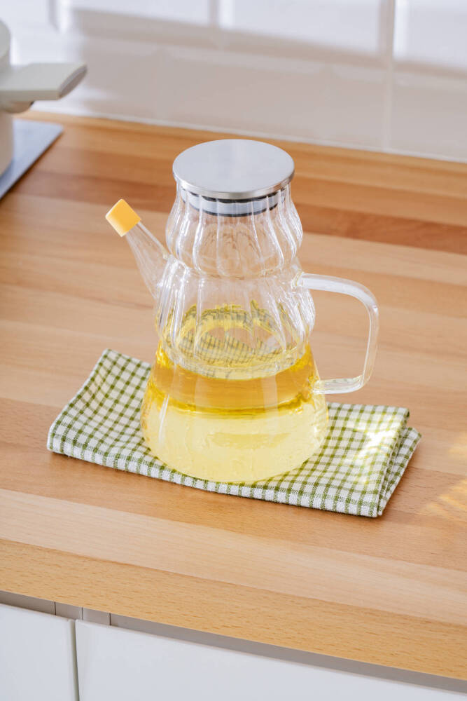 Vera Metal Kapaklı Yivli Cam Yağdanlık - 1000 ml - 3