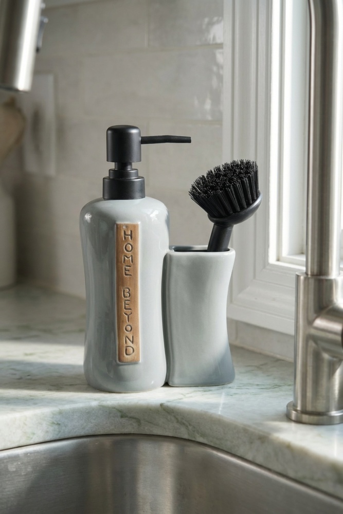 Vilya Fırça Hazneli Sıvı Sabunluk Gri - 400 ml - 2