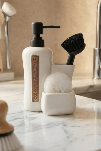 Vilya Sünger & Fırça Hazneli Sıvı Sabunluk Beyaz - 400 ml - Acar