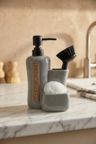 Vilya Sünger & Fırça Hazneli Sıvı Sabunluk Gri - 400 ml - Acar