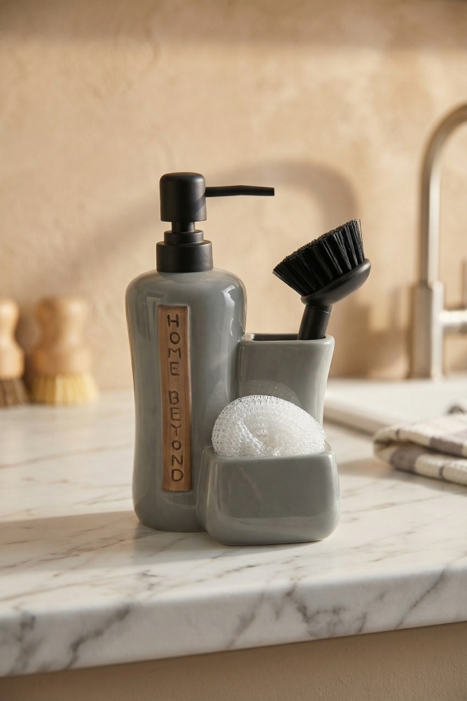 Vilya Sünger & Fırça Hazneli Sıvı Sabunluk Gri - 400 ml - 1