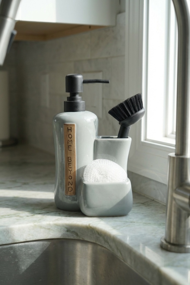 Vilya Sünger & Fırça Hazneli Sıvı Sabunluk Gri - 400 ml - 2