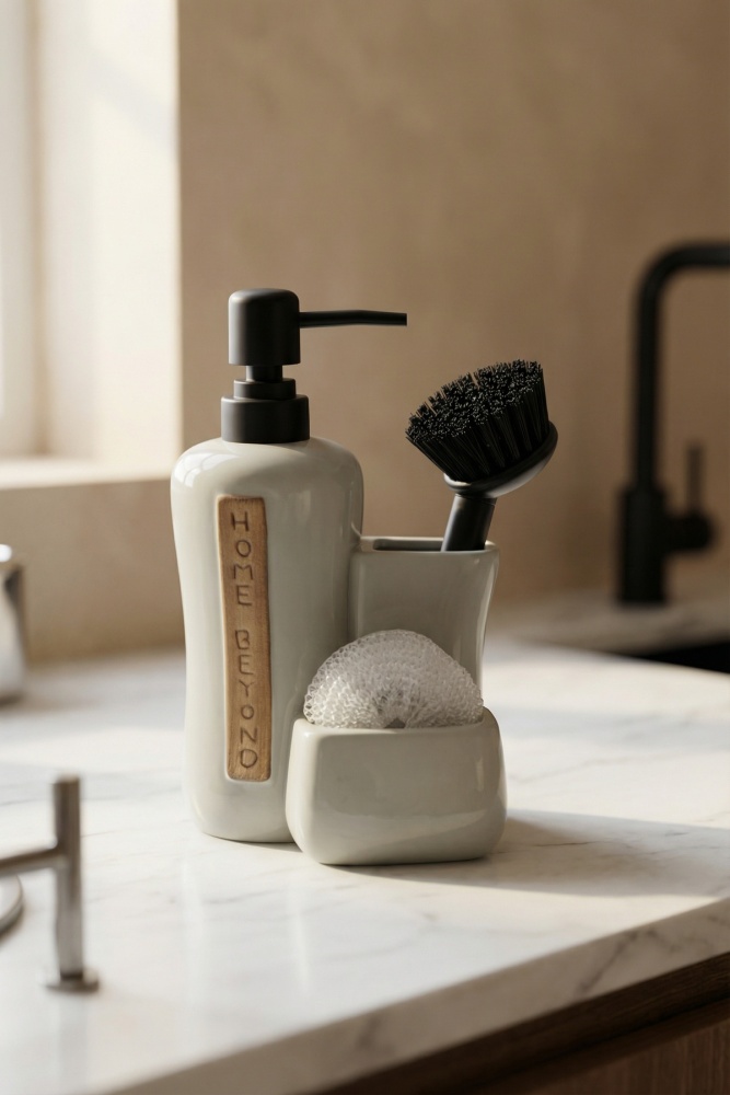 Vilya Sünger & Fırça Hazneli Sıvı Sabunluk Yeşil - 400 ml - 1